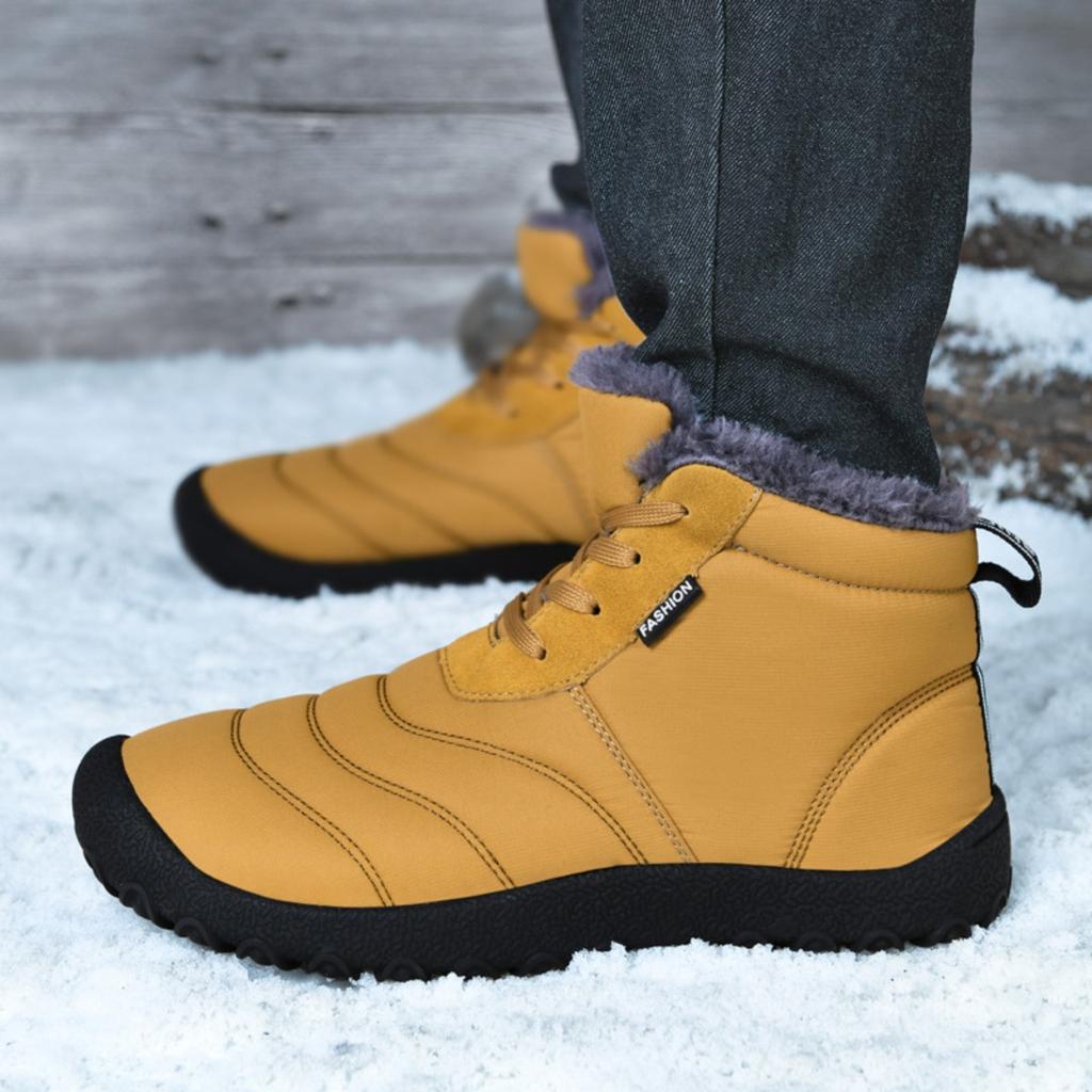Winter Cotton Boots, Warm and Thick, Plus Size Cotton Shoes with Soft Soles, Men's Mid Top Snow Boots