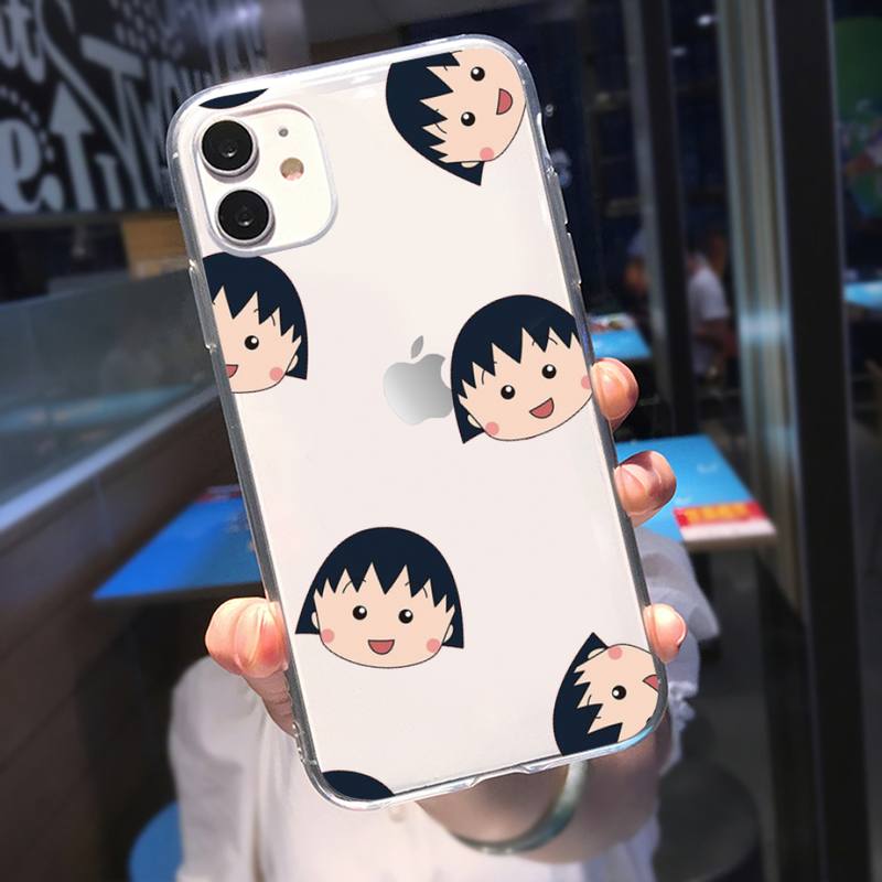 RUICHI Süße Chibi Maruko Chan Telefonhülle für iPhone 11 12 Mini 13 Pro XS Max X 8 7 6s Plus 5 SE XR Transparente Hülle