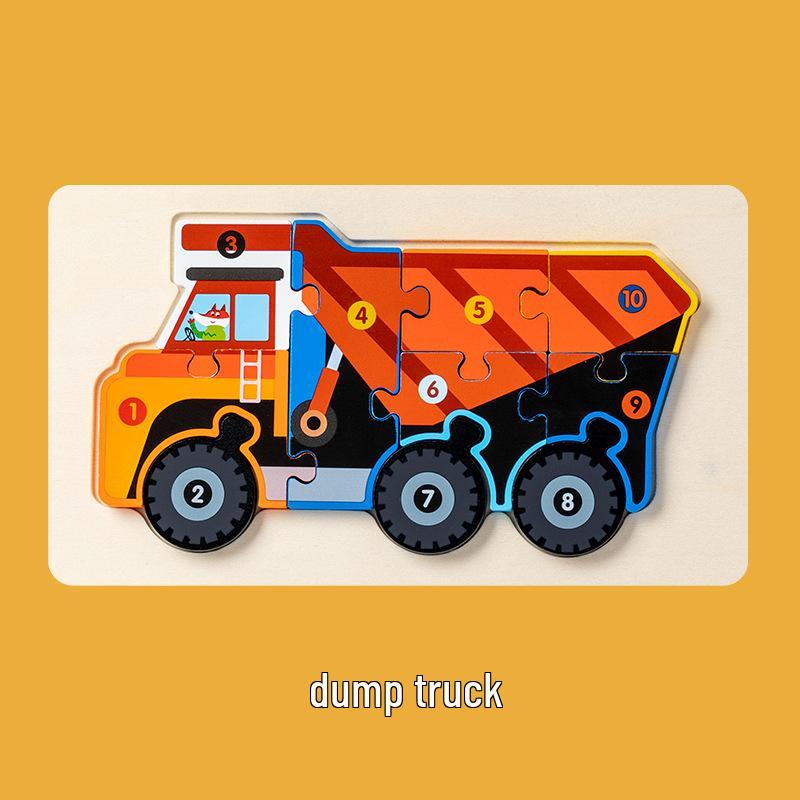 Kids' 3D Wooden Engineering Vehicle Puzzle & Matching Board Toy