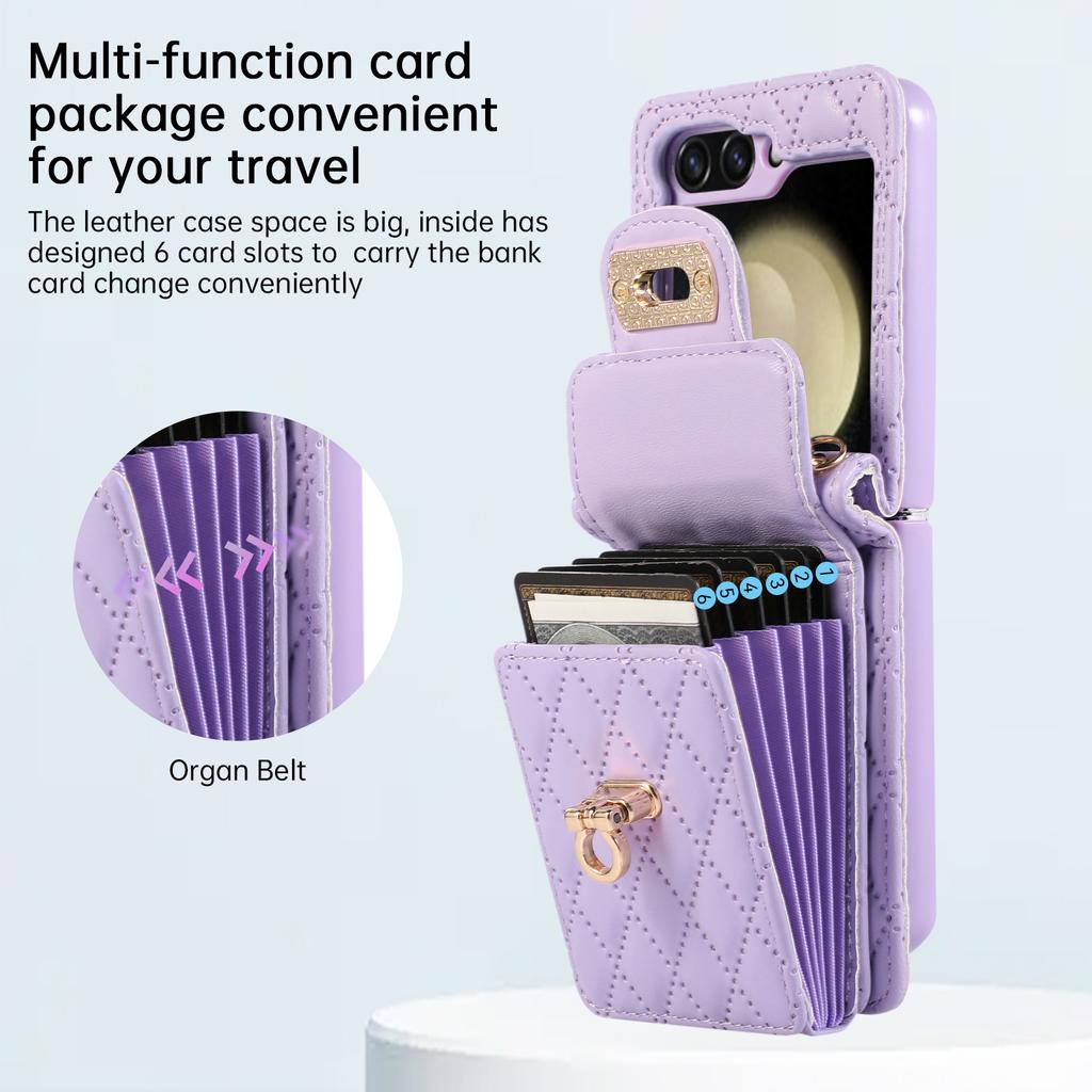 Crossbody Multi Long Lanyard Case for Samsung Galaxy Z Flip 5 4 3 Flip5 Flip4 5G Cards Slot Leather Wallet Metal Buckle Cover