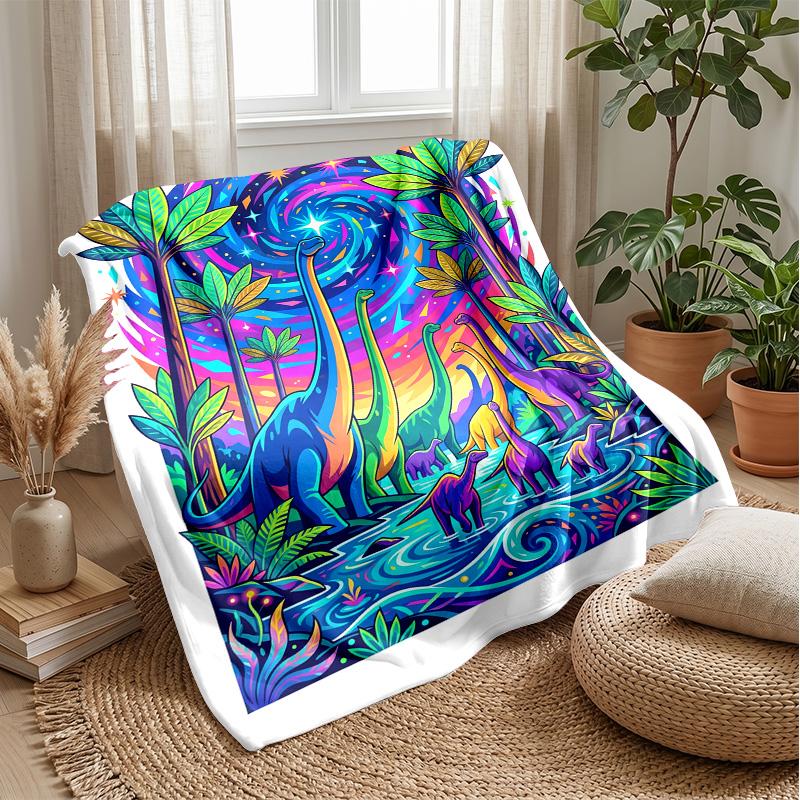 Dinosaur Fantasy Jungle blanket Personalized Name Flannel Blanket Soft Cozy Plush Throw for Sofa Bed Lightweight Home Decor