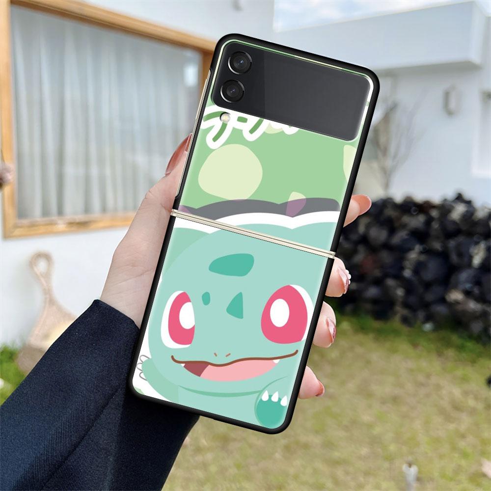Z Flip 3 Case For Samsung Galaxy Z Flip 3 5G Black Hard Luxury Phone Cover Fall Prevention Fashion PC Shell Cute Pokemon EEvee