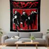 Bold Red and Black Design with Five Silhouetted Figures and Grungy Text. Patterned Tapestry for Bedroom and Living Room Home Decor