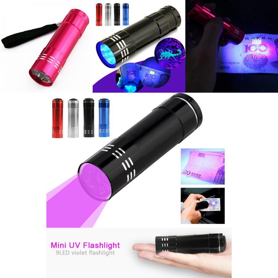 Mini Uv Flashlight With 9leds For Currency Verification And Fluorescence Testing For Camping And Search Scenarios
