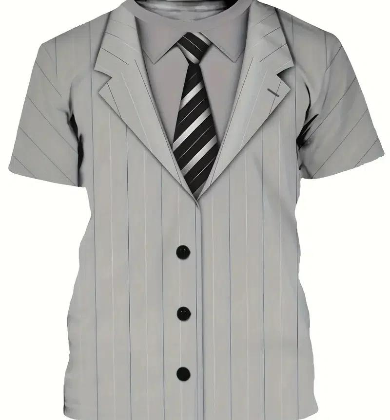 T-shirt for Kids Casual Suit Tie Print T-Shirt Short Sleeve Tops Tees Boy's Cosplay Party Tees Girl Clothing
