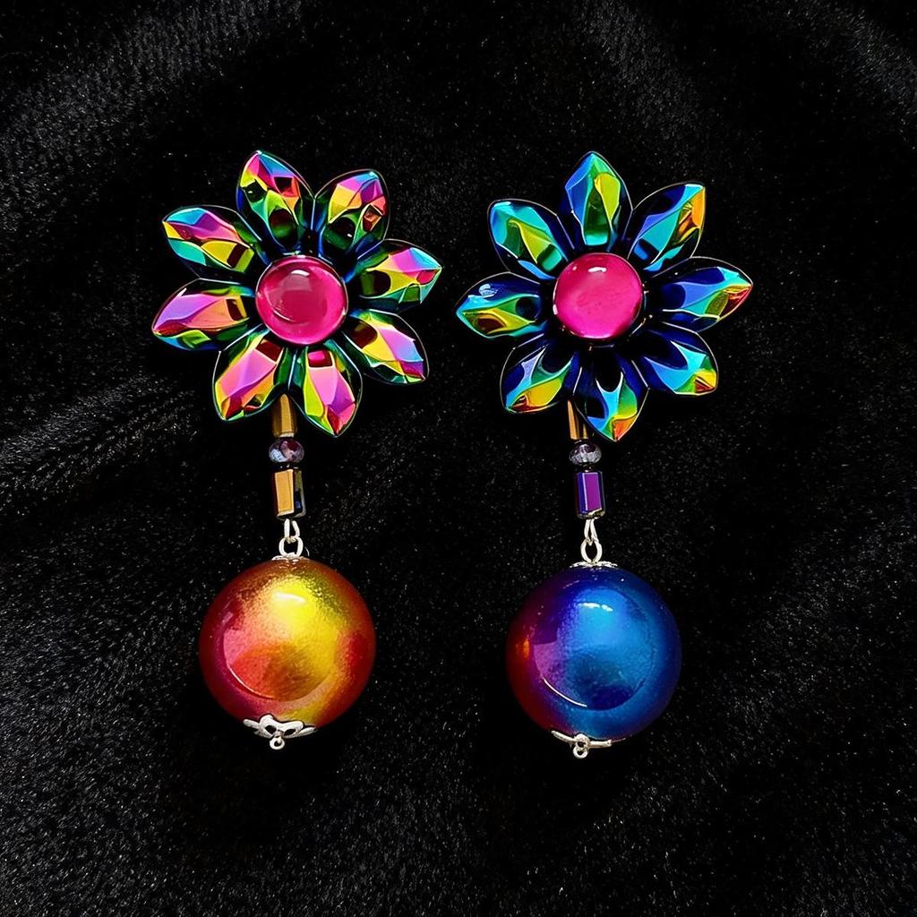 Silver Needle Resin Gradient Flower Earrings: Stylish European-American High-End Fashion Accessories for Women