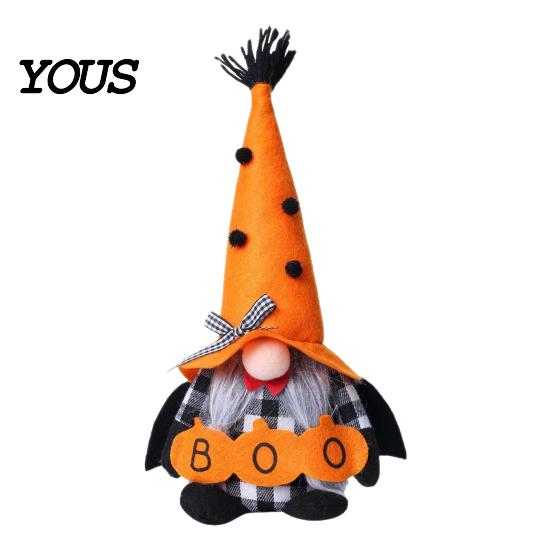Soft Plush Centerpieces Halloween Gnome Decoration, Spooky Orange Black Boo Pumpkin Swedish Tomte Seasonal Table Accents Figurine, Elf Dwarf Ornaments