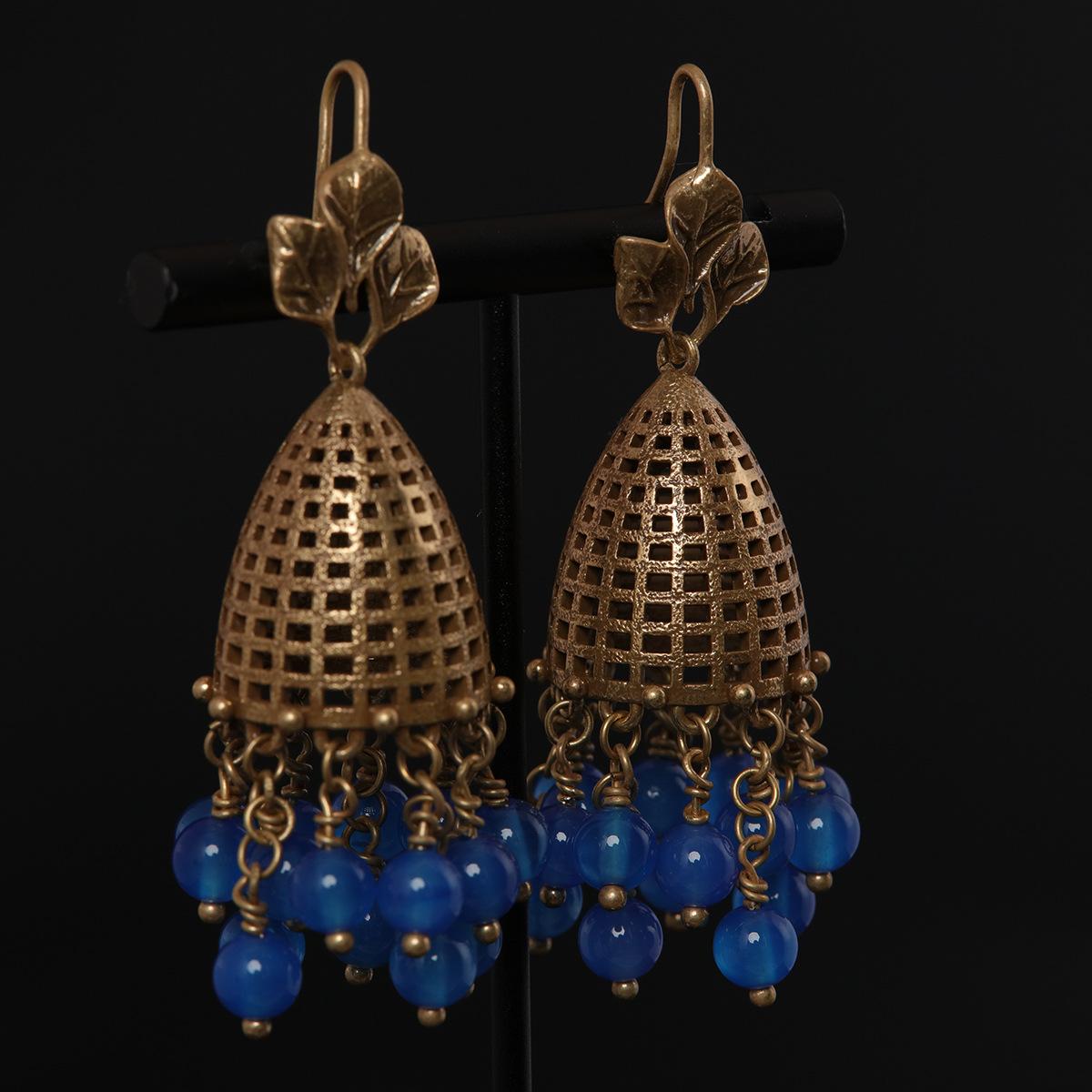 Средневековый Винтажный Высококлассный Темпераментный Универсальный Комплект Ожерелий из Меди с Покрытием, Старый Голубой Агат, Двухрядный Жемчуг