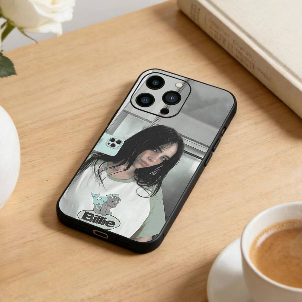 S-Singer B-Billie Eilish Phone Case For iPhone17,16,15,14,13,12 Plus,Max Soft Silicone Black Cover
