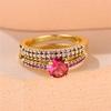 Luxury Rose Red Blue Purple Green Stone Wedding Bands Antique Gold Color Couple Engagement Ring Sets For Women Mothers Day Gifts