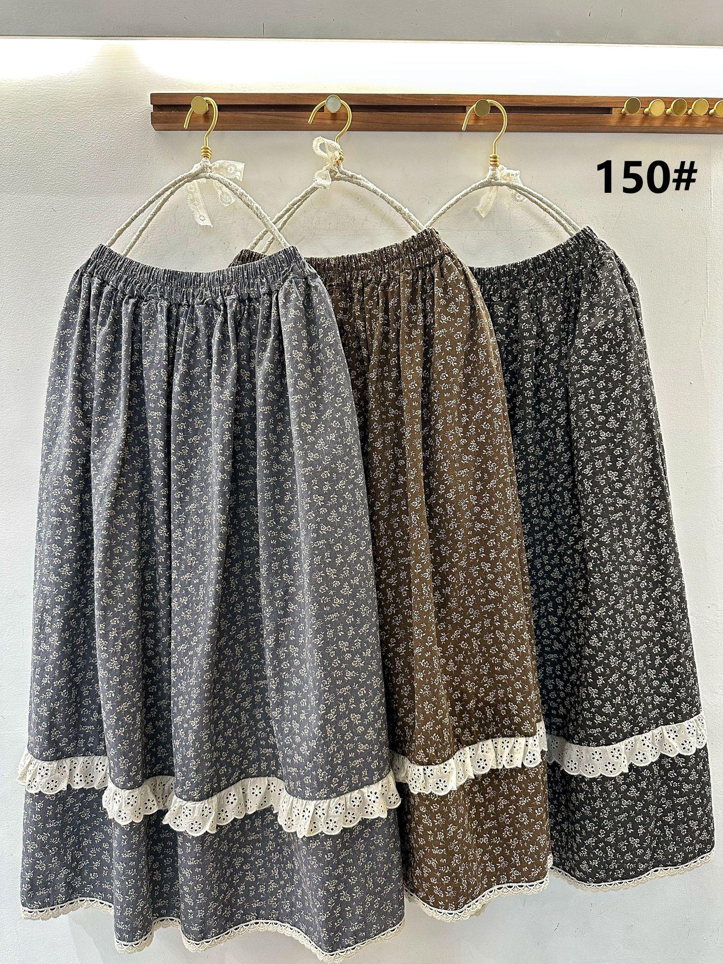 

Spring Mori Girl Floral Cotton Linen Midi Skirt - Loose, Versatile, Age-Reducing Lace Design One Size кофейный