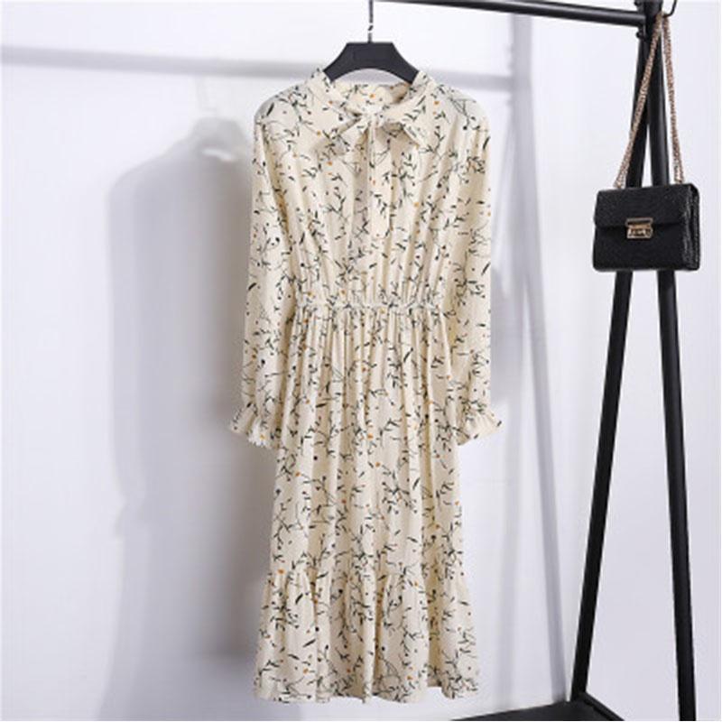 Elegant Floral Chiffon Long Sleeve Casual Vintage Boho Maxi Dress For Women