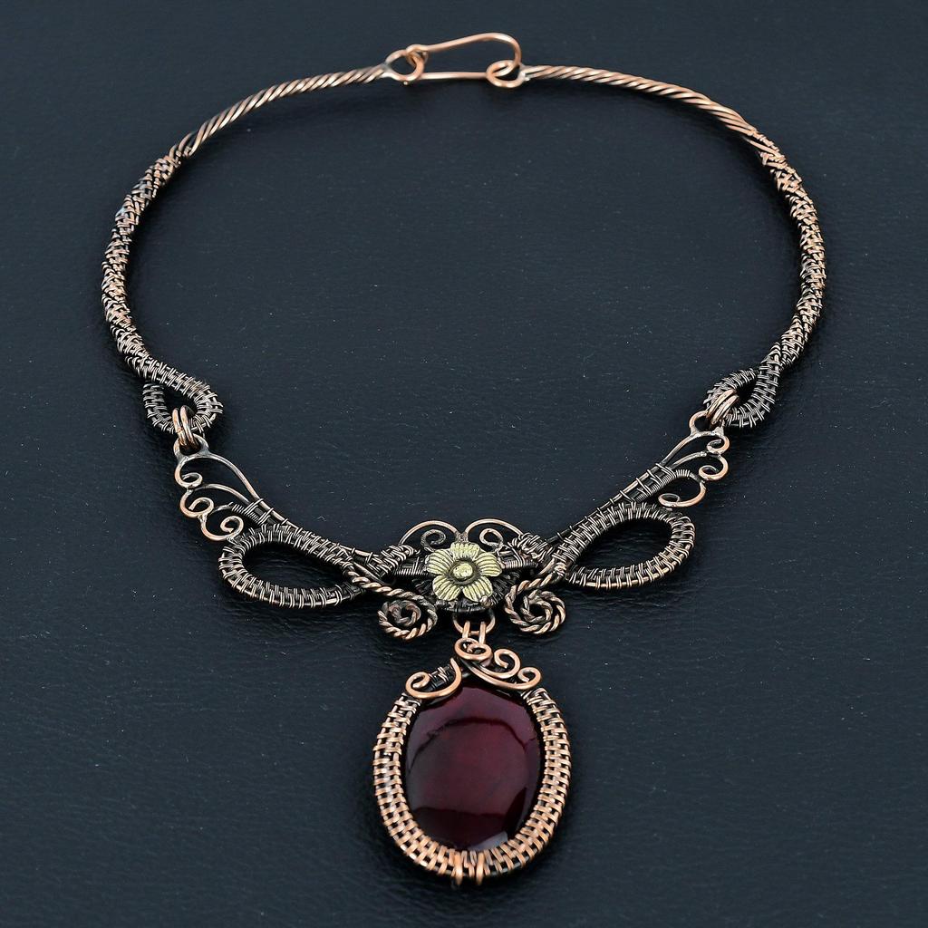 Red Flash Labradorite Necklace, 999 Copper Wire Wrapped Jewelry, Gemstone Jewelry Adjustable Chain Necklace, Handmade Wedding Gift Jewelry