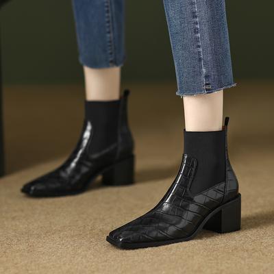 Fashion 2024 New Genuine Leather Ankle Boots Fashion Genuine Leather Women Boots Classic Chelsea Boots High Heel Boots Womens Boots
