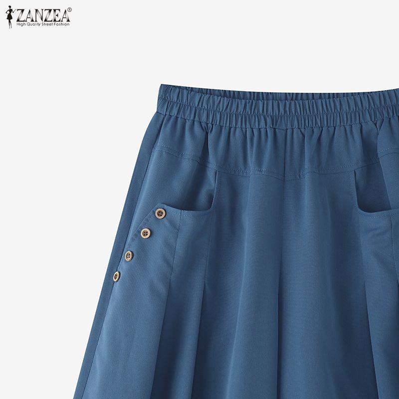 ZANZEA Womens Casual Solid Color Loose Wide Leg Pants