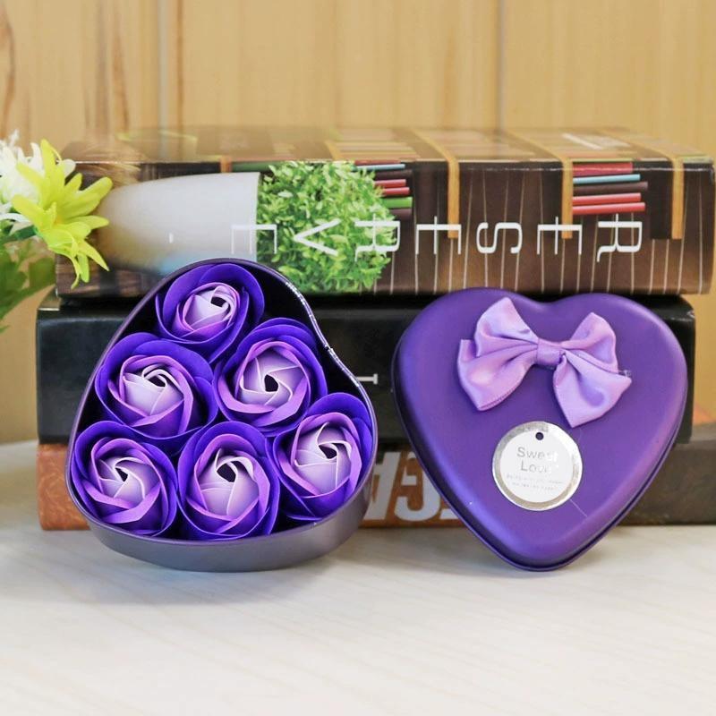 6Pcs Heart-shaped Rose Gift Box Simulated Rose Soap Flower Mother's Day Rose Gift Box Valentine's Day Rose Gift Wedding Souvenir