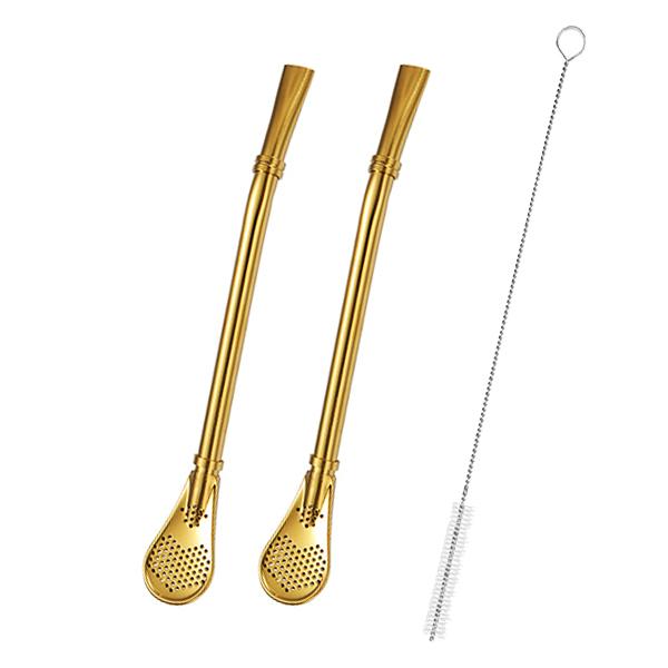 2pcs Yerba Mate Bombilla Stainless Steel Straw Loose Leaf Tea Infuser Dringking Spoons Filter Stirring Straws W Cleaning Brush 5