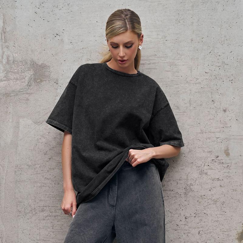 Bornladies 100% Cotton Retro T-shirt Men Women Vintage Short-sleeve Wax printing T Shirts Solid Color Hip Hop Loose Tees