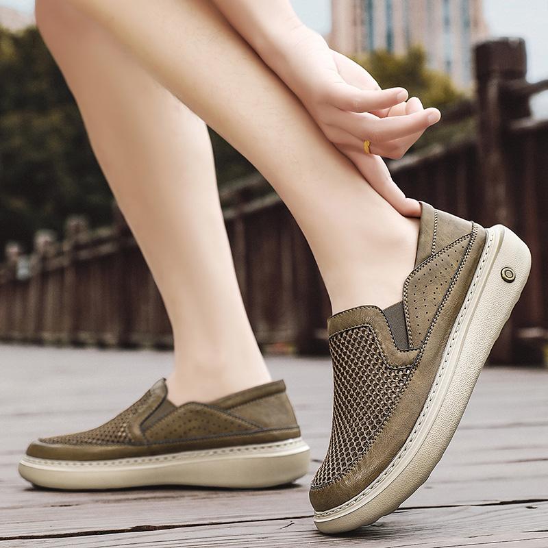 Men's Sporty Breathable Mesh Shoes Lightweight Comfortable Casual Slip-On Summer Shoes Round Toe Non-Slip Rubber Outsole