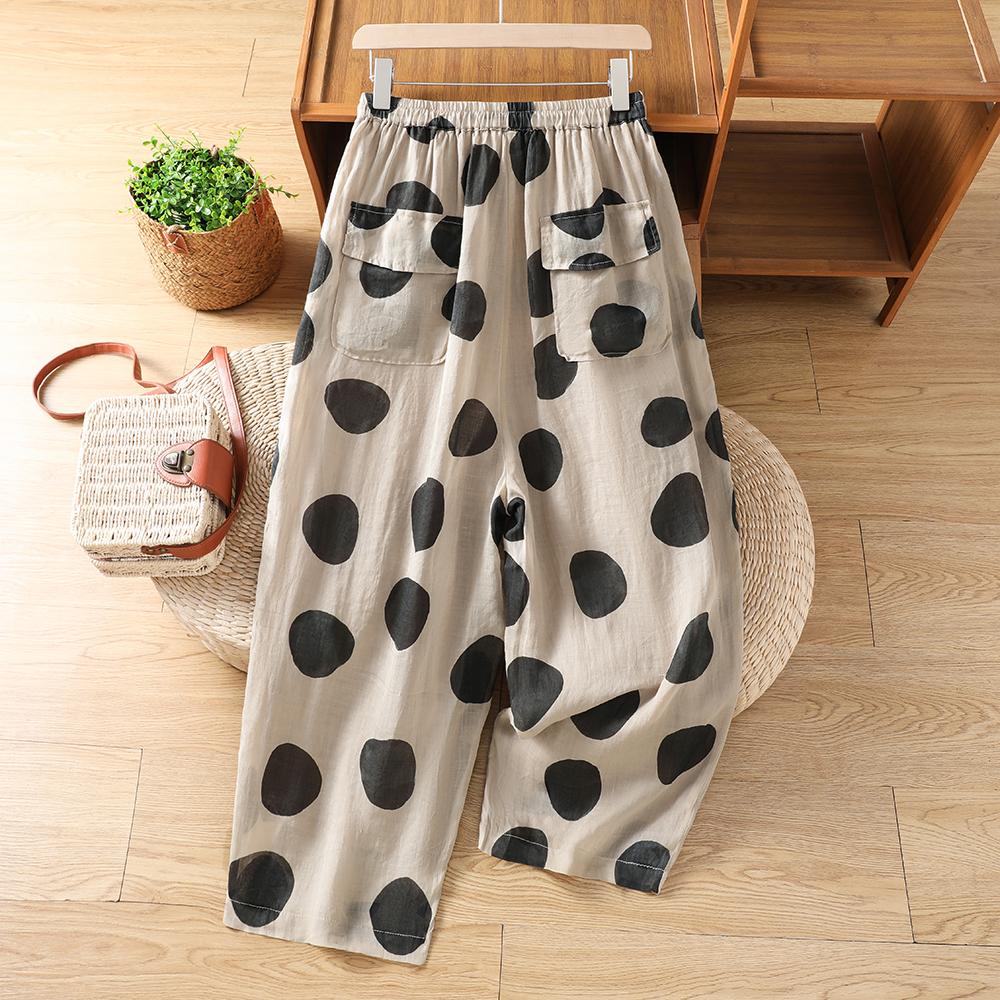 DIMANAF 2026 Summer New Plus Size Women Long Pants Vintage Loose Elastic Waist Casual Lady Bottoms Printing Black