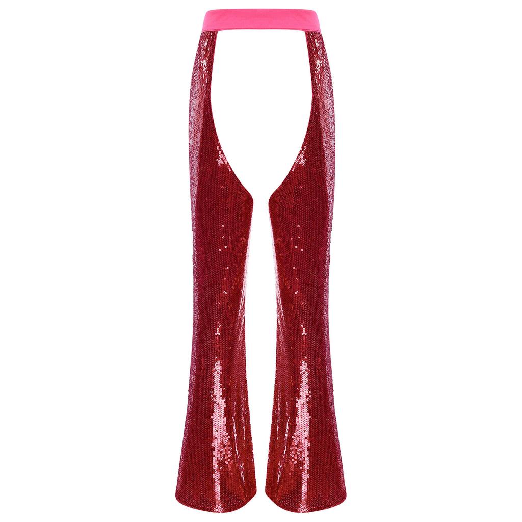 Damskie Halloweenowe Błyszczące Sequiny Koniarskie Chapsy Regulowany Pas Krocze Wycięte W Pełni Podszewka Rozszerzane Spodnie