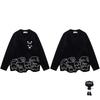 American Vintage Cat Embroidered Detachable Doll Loose Fit Pullover Sweater Couples