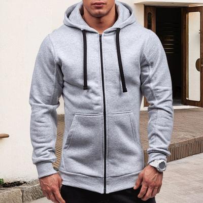 Herbst-Winter-Herrenjacke mit Kapuze, Kordelzug, Reißverschluss, langen Ärmeln, einfarbig, Strickjacke, elastische Bündchentaschen, mittellange Hoodie-Jacke