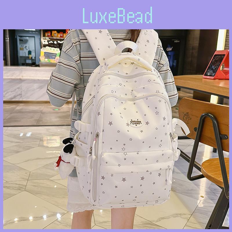 Simple Star Pattern Student Backpack With Plush Pendant For Casual Daily