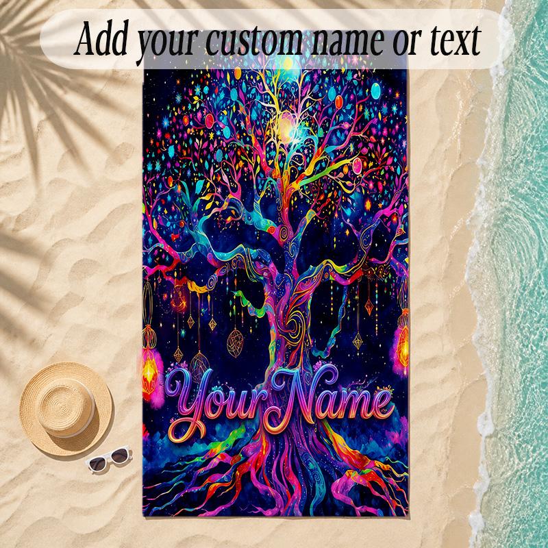 Landscape Theme Soft Beach Towel Personalized Custom Name Text Towel Portable for Beach Pool Travel