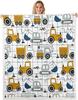 Konstruktion Fleece-Kuscheldecke Queen Kinder Bagger Traktor Kleinkind Plüsch Cartoon Auto Ausrüstung LKW Karomuster Gitter Sherpa