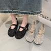 Stylish Mesh Rhinestone Catwalk Shoes Round Head Mary Jane Shoes Breathable Flat Ballet Single Shoes Women's Summer