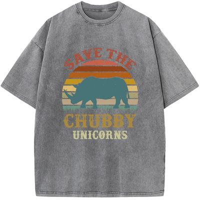 Save The Chubby Unicorns Printed T-Shirt Grams Of High-Quality Washed Old Tshirt Vintage Loose Tshirt