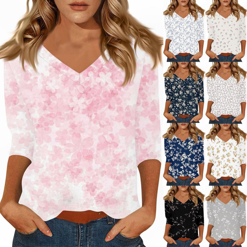 Women's Casual 3/4 Sleeve T-Shirts V-Neck Tops