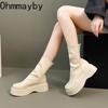 Winter Chunky Heel Woman Ankle Boots Cosy Soft Leather Shoes Street Style Slim Height Increase Short Botas Mujer