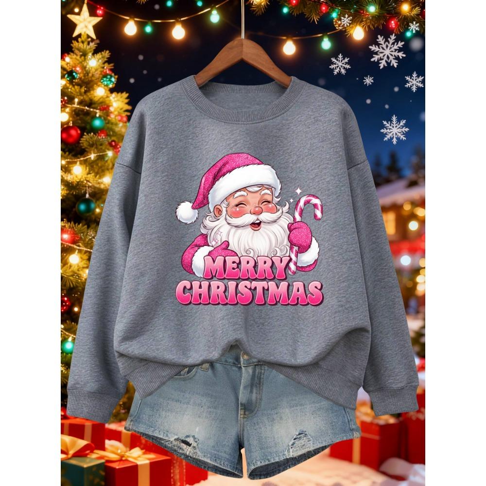 

Merry Christmas Pink Santa Claus Pattern Women Sweatshirt Fashion Pullover Autumn O-Neck Streetwear Loose Casual Clothes 2XL