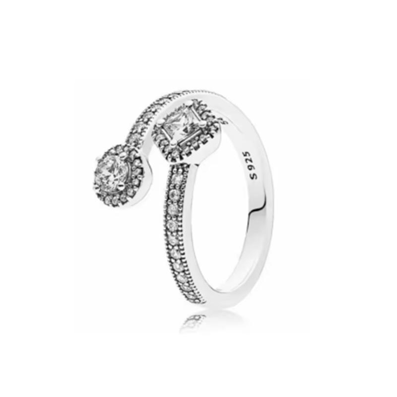 New 925 Silver Sparkling Bow Double Hearted Zircon Ring for Women DIY High Quality Wedding Jewelry Gifts