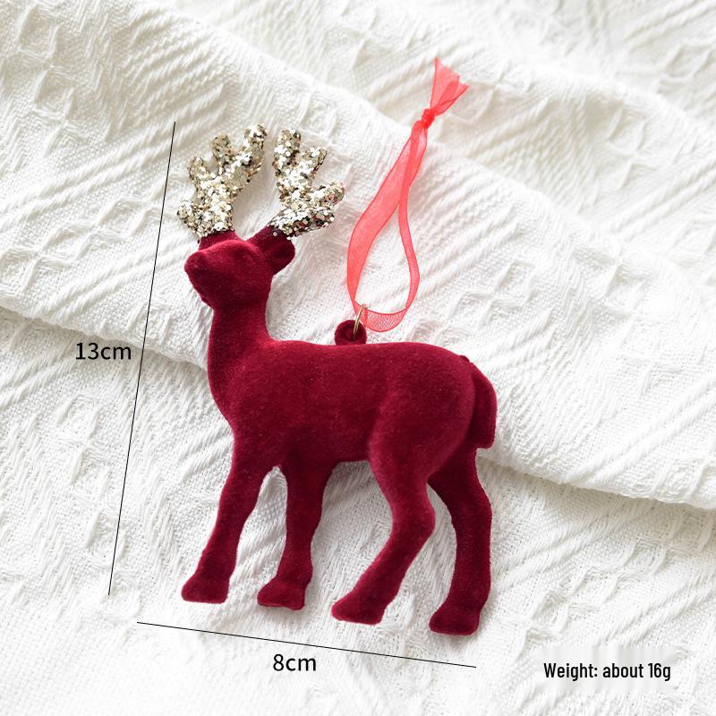 NUCHI Christmas Decoration: Red Flocked Reindeer Bell Ornament for Tree