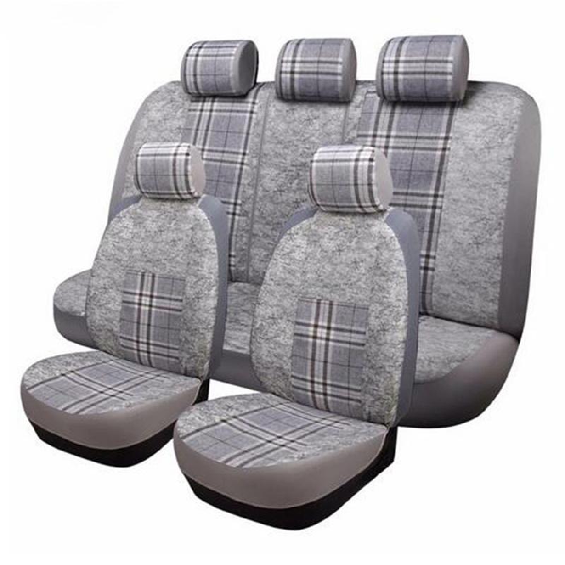 Gray Lattice Rural Style Flax Fabrics 5Seat Universal Seat Cushion For Sedan Suv