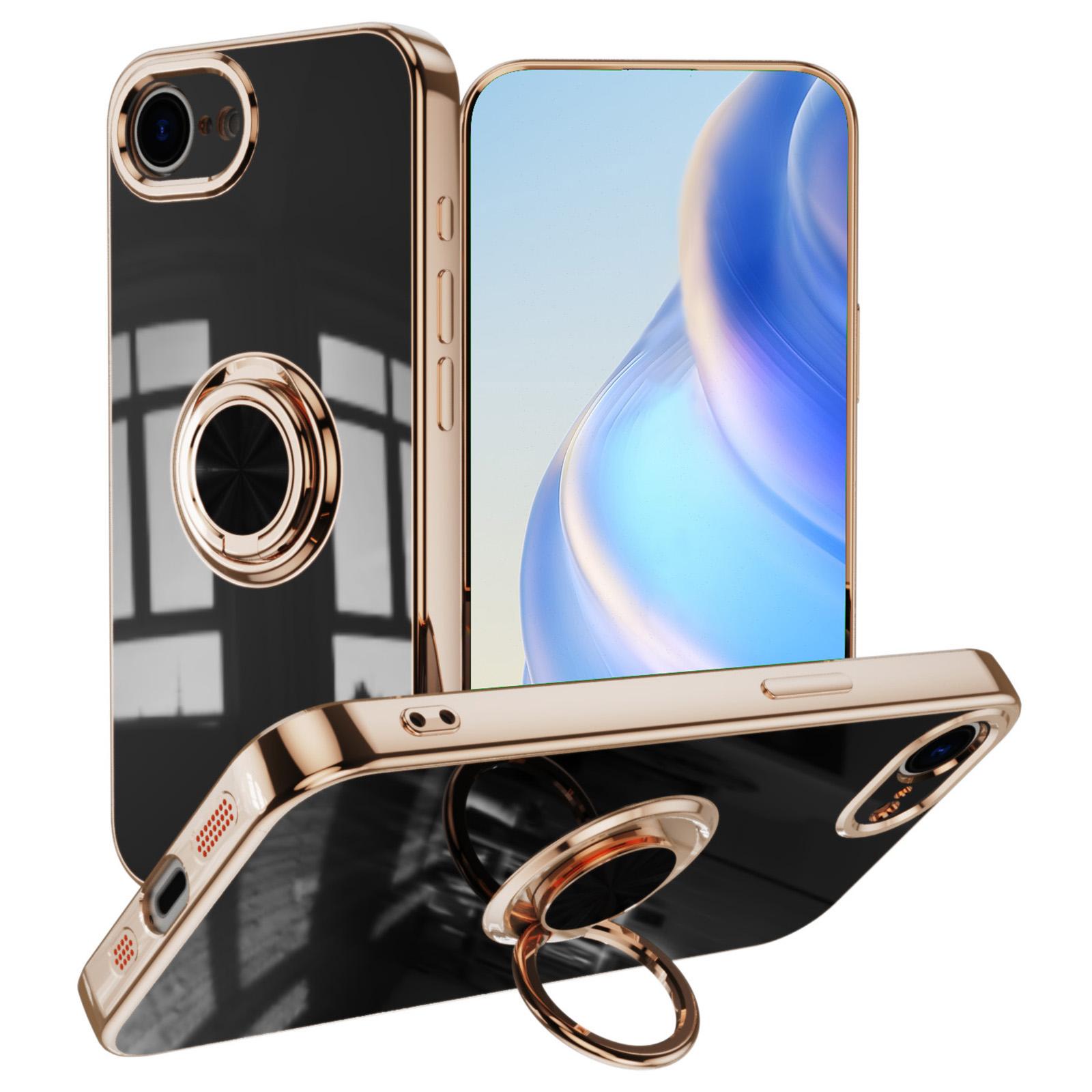 

For iPhone 16e Case Precise Cutouts 6D Electroplating TPU Phone Cover with Ring Holder Black