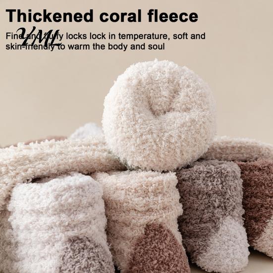 Plush Warmth for Autumn Winter Thickened Long Socks Women, Warm Coral Fleece Socks, Soft Thermal Hosiery Sleep Anti-static Contrast Color Indoor Cozy