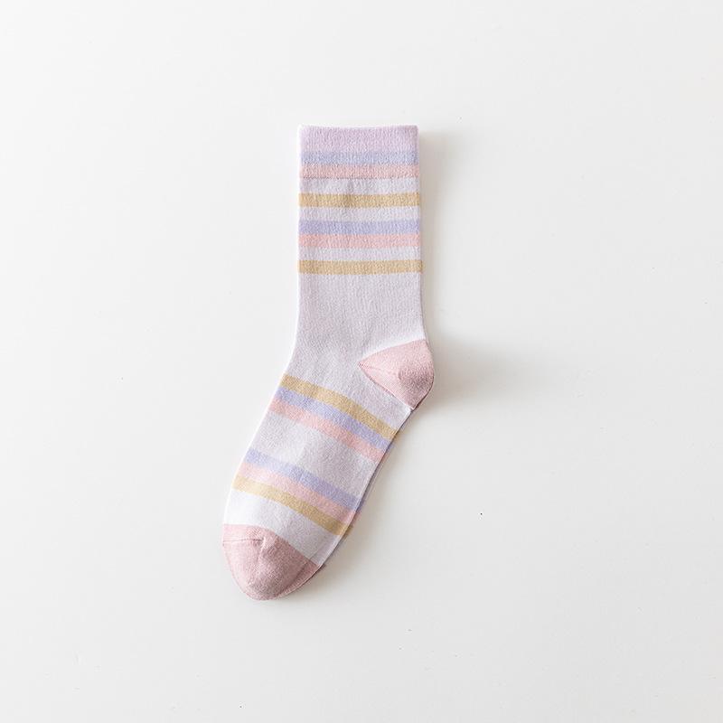 

Женские летние короткие свежие повседневные трендовые цветные полосатые хлопковые носки 1 pair светло-фиолетовый