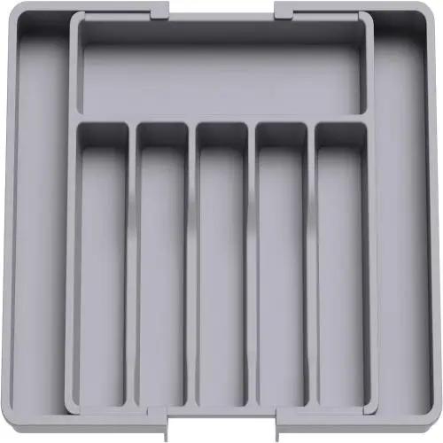 Adjustable Flatware Tableware Organizer with Dividers Utensil Holder Plastic Storage Tray for Spoons Forks Knives