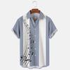 Men's Casual Button Up Cardigan 3D Music Symbol Printed Short Sleeved Shirt Summer New Simple Striped Open Lapel Top