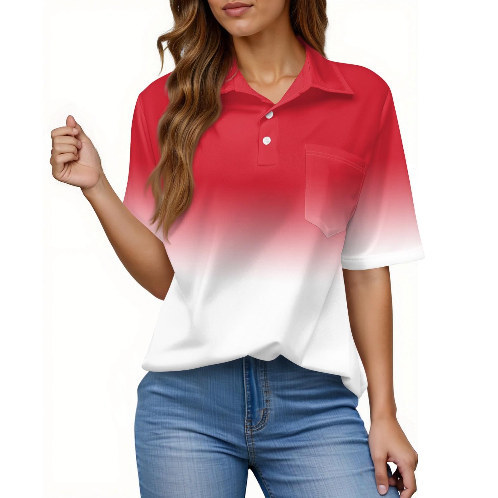 

Women s Fashion Casual Button Pocket Shirt Short Sleeve Print Lapel Top XXL червоний