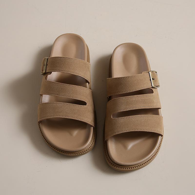 Foreign trade fashion thick-soled slippers 2025 summer new one-word belt belt buckle beach Roman cool slippers women