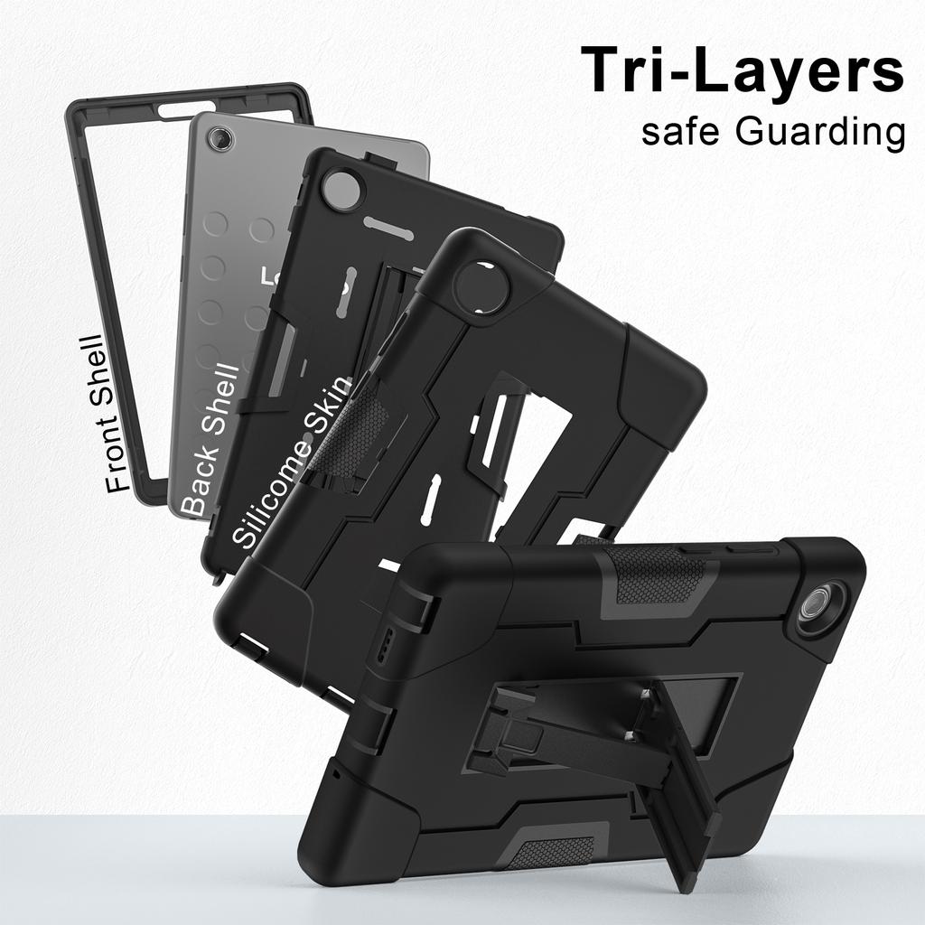 Kickstand Tablet Case For Lenovo Tab One (K9) 2025 8.7inch Model TB305FU PC-Silicone 3-Layers Rugged Heavy Duty Cover Shockproof