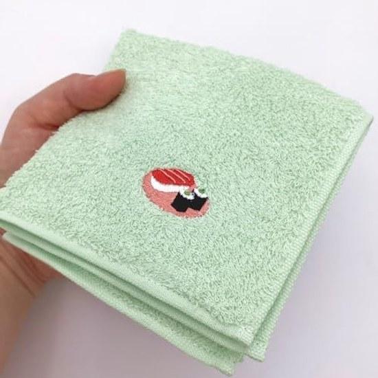 Kyosuke Japan-made hand towel Imabari production 100 cotton approximately 2525cm sushi green Kurumin Japanese pattern food embroidery handkerchief
