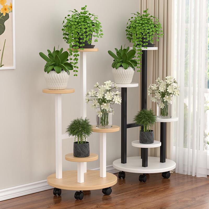 Shixun 5-Tier Steel Wood Flower & Storage Rack with Wheels