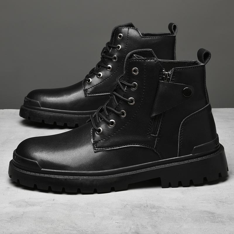 New Winter Men Boots Fashion Thick Bottom High Top Casual Boots Luxury British Style Trendy Boots Black Leather Men Formal Boots
