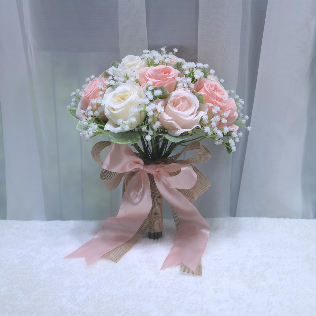 Rose Bridal Bouquet Artificial Silk Flower Eco-Friendly Ball Shape Wedding Graduation Decoration Handheld Romantic Bouquet